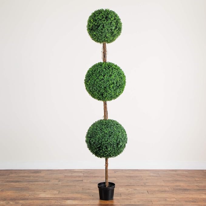Nearly Natural 8ft UV Resistant Artificial Triple Ball Boxwood Topiary Tree - Image 6