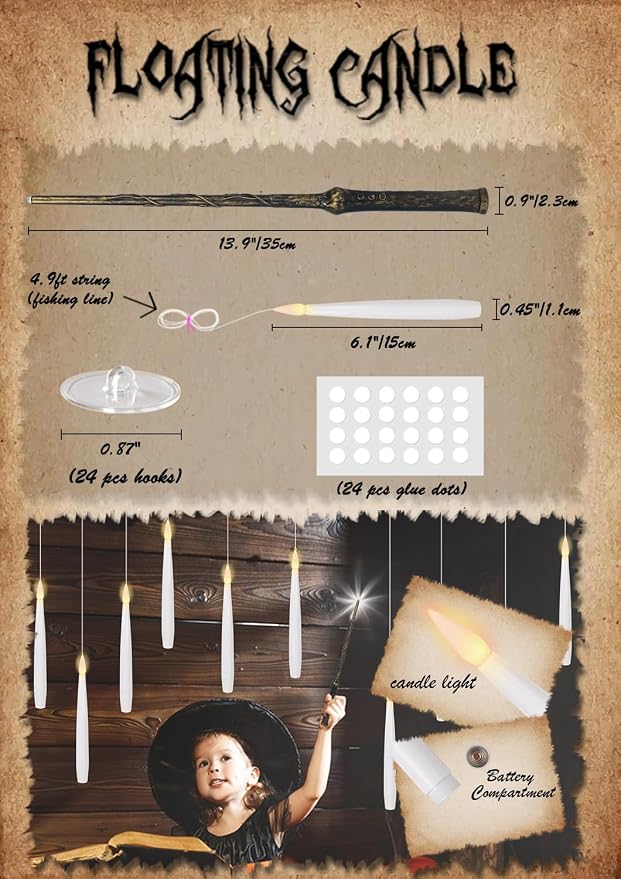 GenSwin Flameless Floating Candles Wand Halloween Decorations White 22pcs | 6H - Image 5