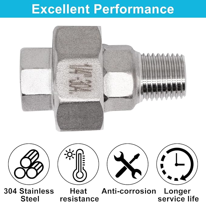 2PCS Cast Pipe Fittings Union, 1/4" NPT Male x 1/4" NPT Female 304 Stainless - Image 3