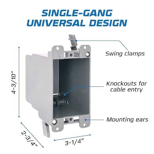 1-Gang Old Work Outlet Box, 20 Cu.in Single Gang PVC Electrical Box Swing Clamp - Image 3