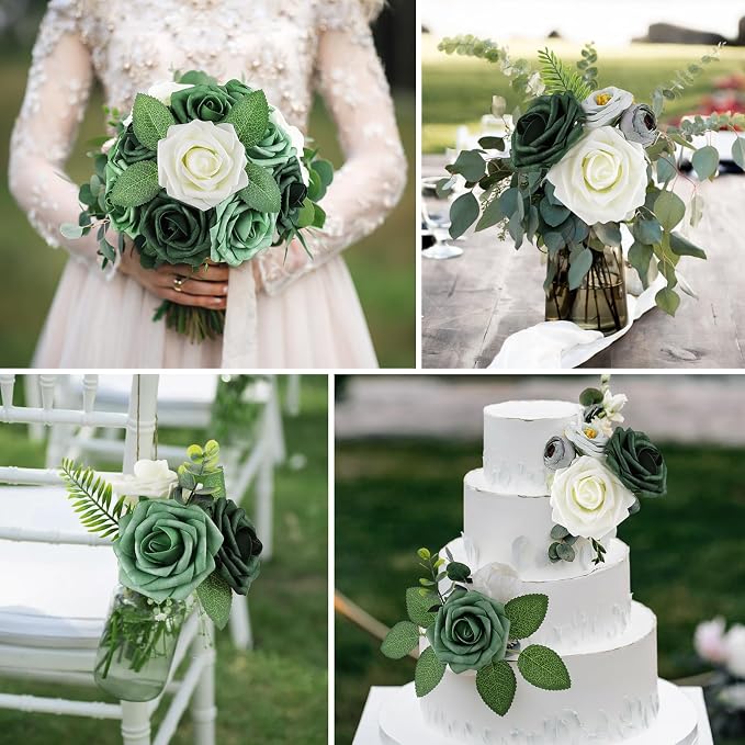 AmyHomie Forest Shades Rose 25pcs Real Looking Artificial Flowers w/Stem | - Image 3