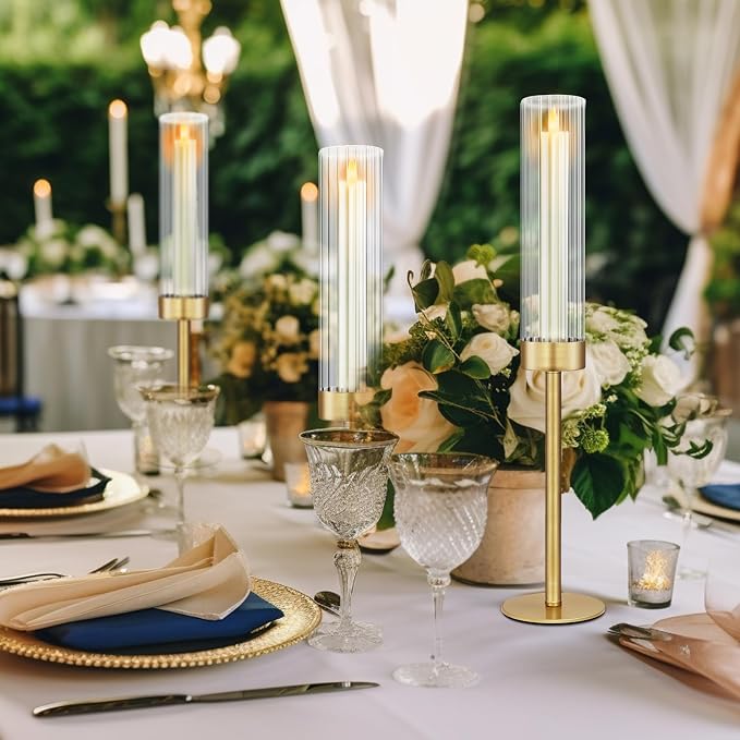 Glass Hurricane Candlestick Holders Gold, KSWING Set of 6 Taper Candle Holders - Image 8