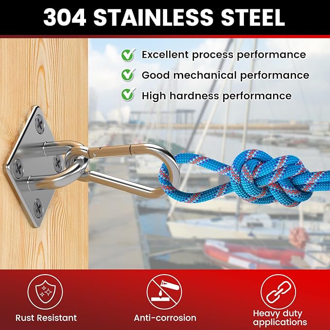 304 Stainless Steel Pad Eye Snap Hook, M8 Ceiling Hook 1200Lb, Yoga Gym - Image 5