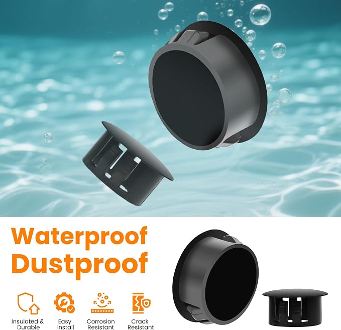 190 Pcs Black Plastic Hole Plugs, 9 Sizes Round Screw Hole Plugs | Flush Type - Image 3