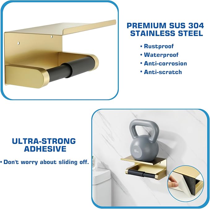 Alise Toilet Paper Holder with Shelf Wall Mount Adhesive or Screw in - Image 3