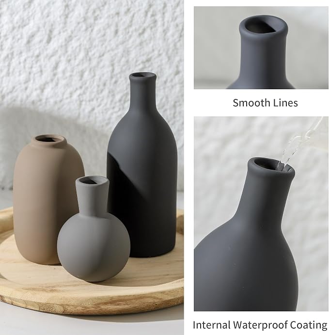 Ceramic Vase Set of 3, Rustic Farmhouse Vases Home Decor Pottery Pampas Vase - Image 5