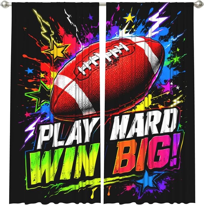 Play Hard Win Big Football Window Curtains 2 Panels Set, 52 X 84 Inch Polyester - Image 2
