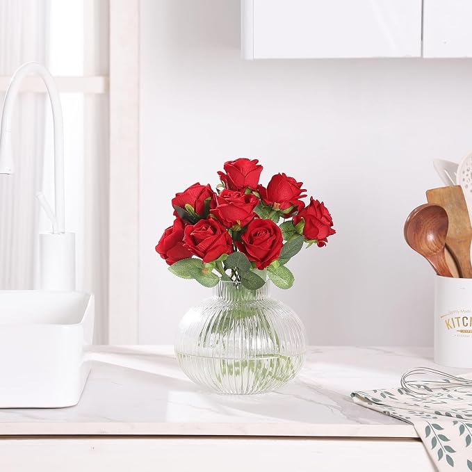 Round Glass Vase, Flower Vases for Bouquet, Ribbed Glass Vases for Flowers - Image 5