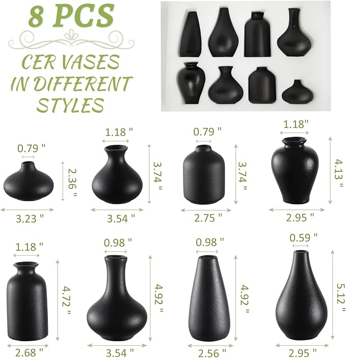 Small Black Vases Set of 8 - Image 2