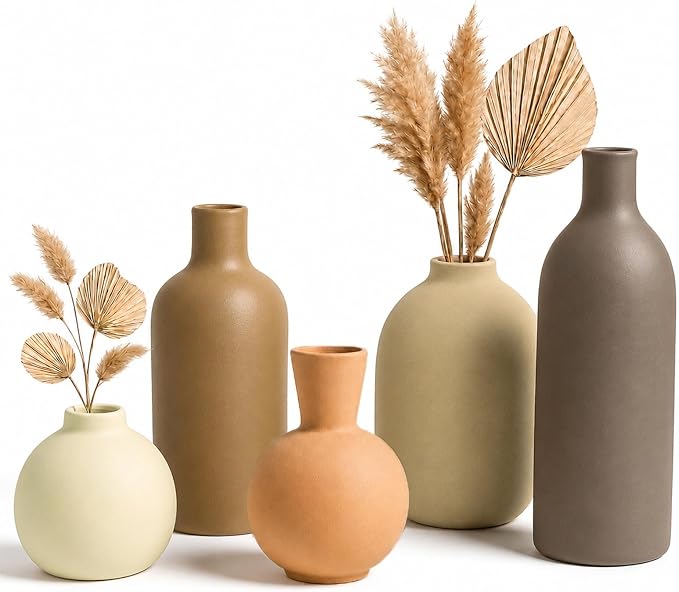 Neutral Ceramic Vase Set – 5 Matte Earth-Tone Vases by OLACHIKKO
