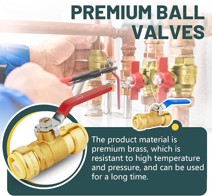 1/2" Ball Valves, 30 Pack Push Fit Shut Off Valves - Image 4