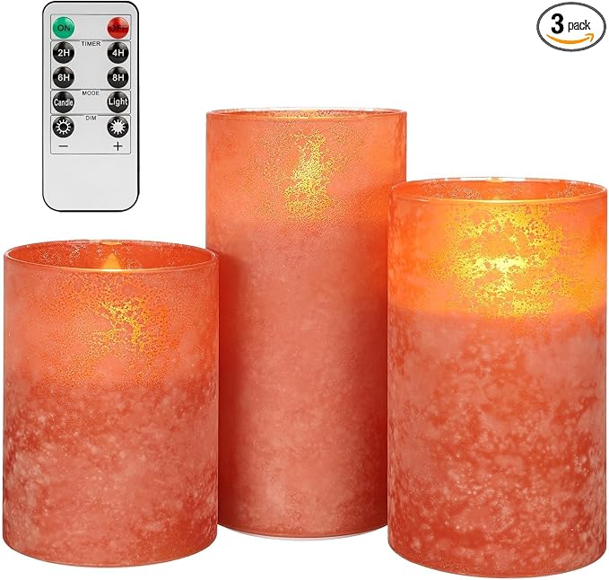 Orange Candles for Bathroom Decor, Burnt Orange Led Candles by CandlesDecorYourHoliday