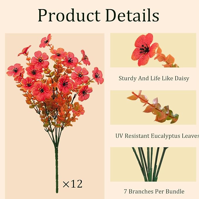 Artificial Mums for Outdoor Fall Decor Flowers, 12 Bundles Fall Decorations for - Image 7