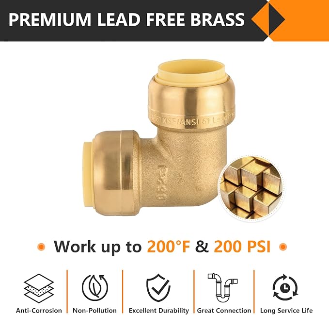 20PC HeSun 1/2" x 1/2" Push-fit 90 Degree Elbow | Brass Push-to-Connect - Image 3