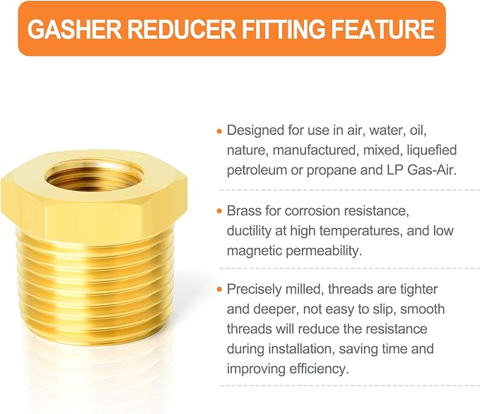 GASHER 12PCS Brass Hex Bushing Fitting Kit Hex Bushing 1/4" - Image 5