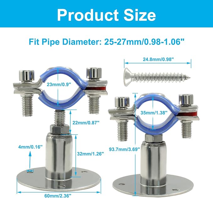 2PCS Wall Mount Ceiling Mount Pipe, - Image 2