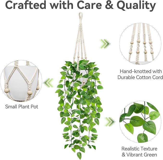 USLAI Fake Hanging Plant, Artificial Pothos Vines Greenery - Image 3
