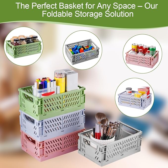 HUUSMOT 2-Pack Collapsible Plastic Storage Baskets, 9.8"x6.5"x3.8" | Pastel - Image 5