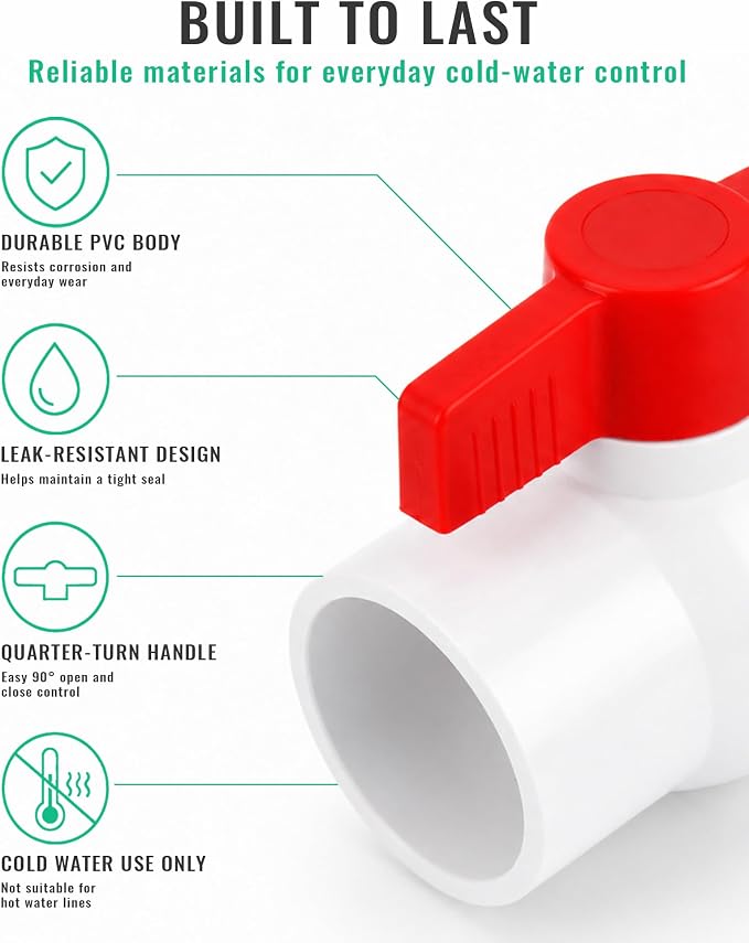 1/2 Inch PVC Ball Valve Fits 0.84" OD PVC Pipe, PVC Shut Off Valve | Heavy Duty - Image 8