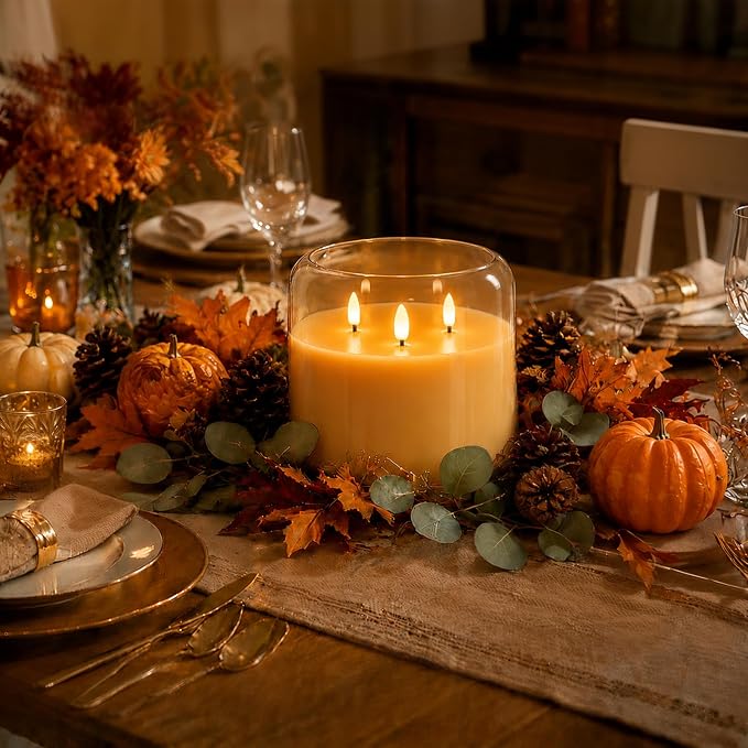 Homemory Amber Large Glass Flameless LED Candle, 3 Wicks, Remote Timer | 6"x6" - Image 2