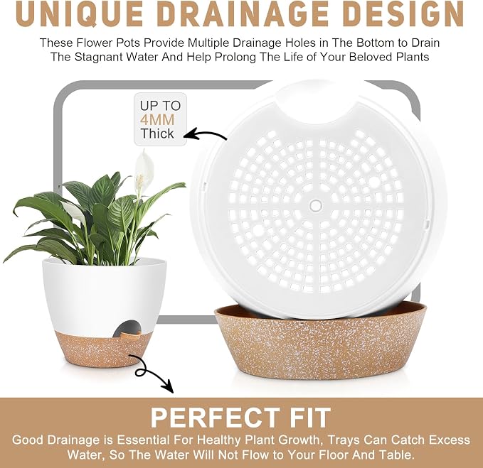 YNNICO 12" 10" 9" Large Self Watering Plant Pots, 3 Pack Flower Pots Planters - Image 6
