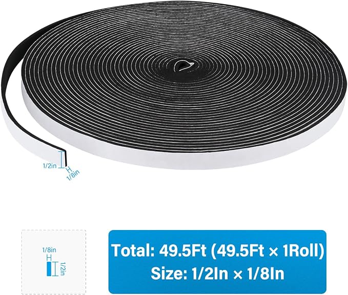 DGSL Foam Weather Stripping, 1/2" x1/8", 49.5Ft Door Window Seal Tape | Self - Image 2