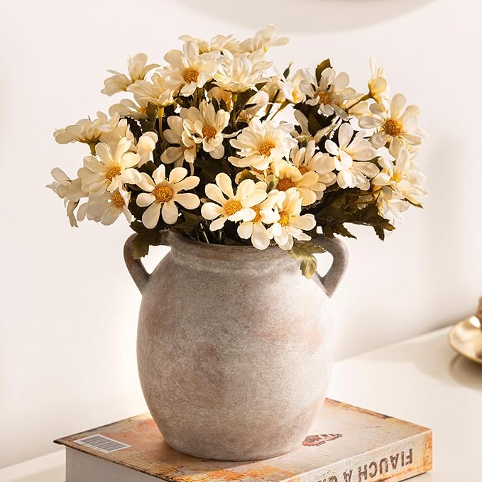 Dobbyby Ceramic Flower Small Vase 6 inch Farmhouse Rustic Vase Decorative - Image 4