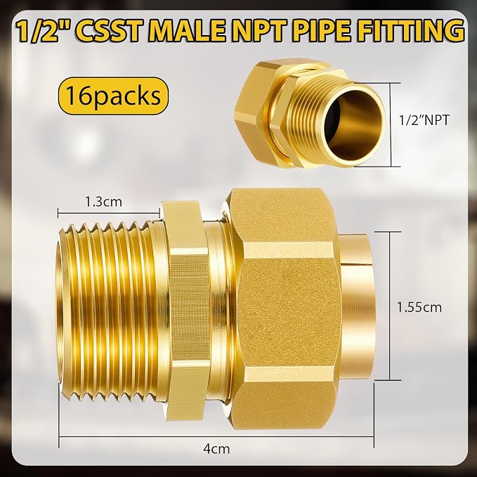 Frienda 16 Pack CSST Gas Line Fittings 1/2'' NPT Brass Male Adapter | Hex Nipple - Image 2