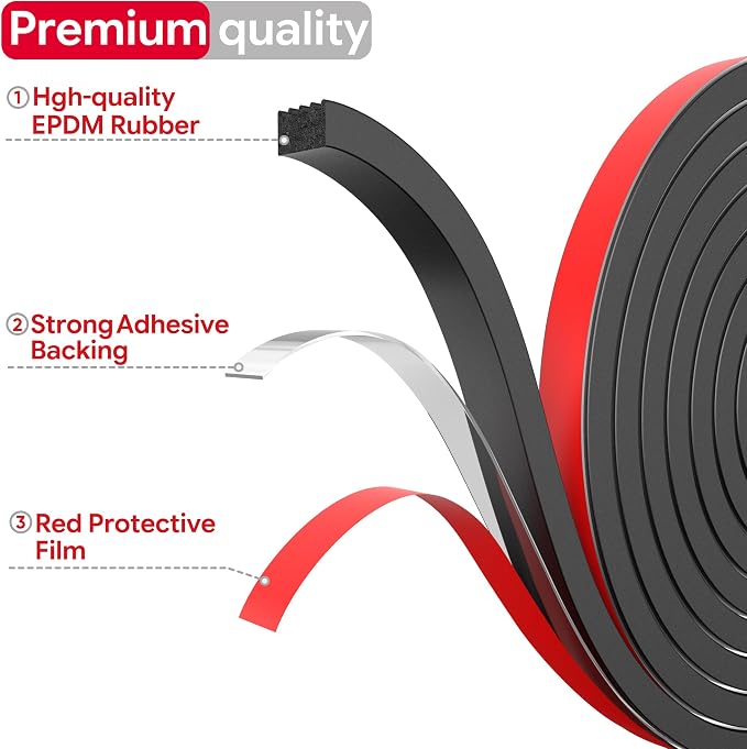 UIOCSSC 26Ft EPDM Rubber Weather Stripping Foam RV Door Seal Self-Adhesive - Image 2