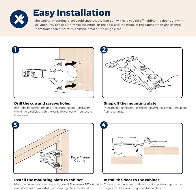 Ravinte Full Overlay Cabinet Door Hinges, 105 Degree, 10 Packs 5 Pair | Satin - Image 5