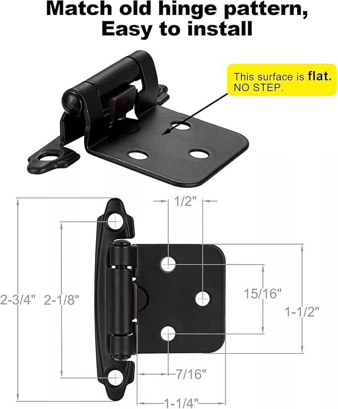 Matte Black Cabinet Hinges, 1/2” Overlay, 10 Pack | - Image 2