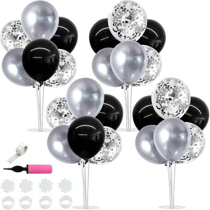 TONIFUL 4 Set Black and Silver Balloon Stand Balloon Centerpiece by TONIFUL