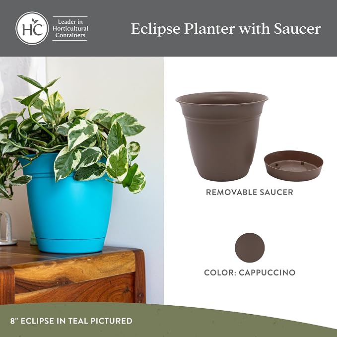 The HC Companies Eclipse Round Planter Pot, 6 Inch, Cappuccino, Attached Saucer - Image 2