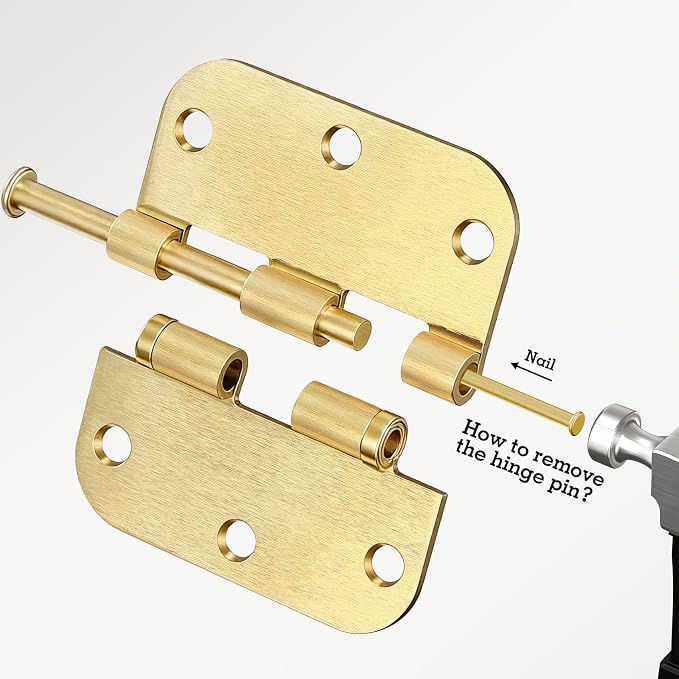 TDCHINGES Rounded Door Hinges Brushed Brass 3.5 Inch 5/8" Gold Lasting Mute | 1 - Image 5