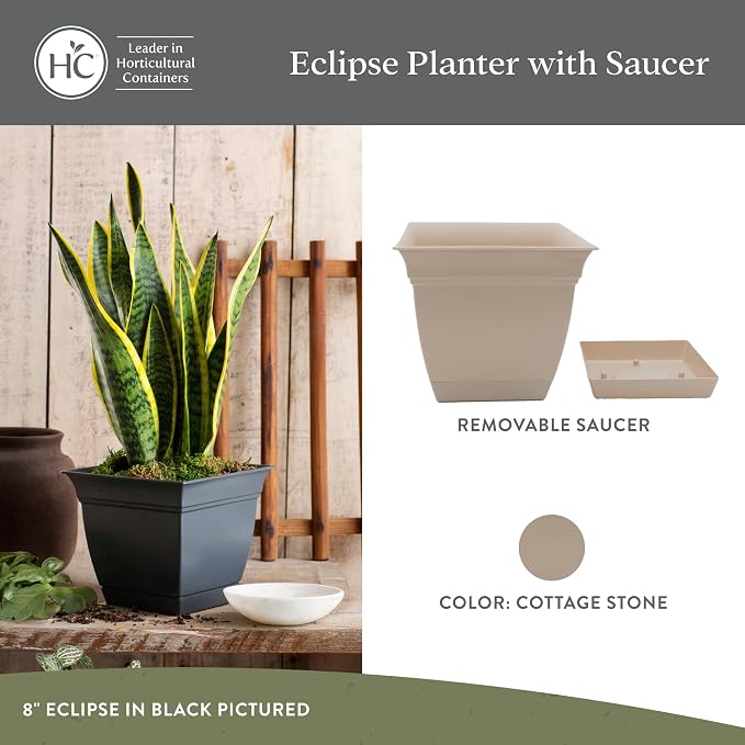 The HC Companies Eclipse Square Planter Pot, 12 Inch, Cottage Stone, Attached - Image 2