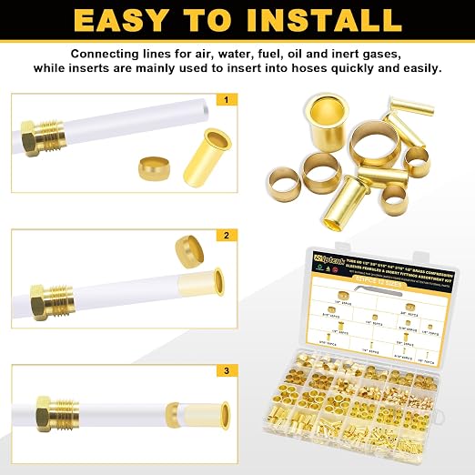 Siptenk 520PCS Brass Compression Sleeves Ferrules Inserts Fittings Kit | 6 - Image 5