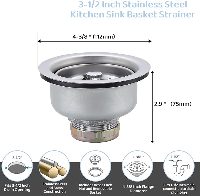 Kitchen Sink Basket for Moen 22036 Collection, 3-1/2 Inch Sink Drain Stopper - Image 2