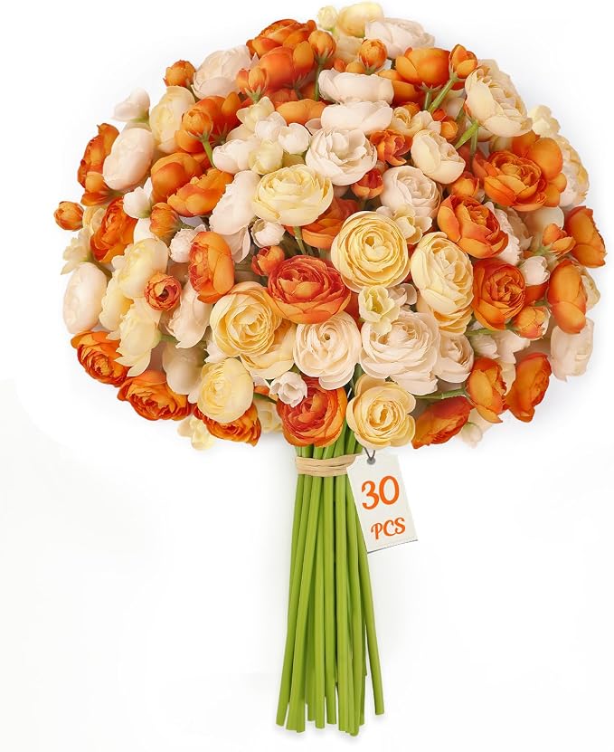 Alupssuc 30Pcs Ranunculus Artificial Flowers Fall Faux Silk Mini Ranunculus | - Image 2
