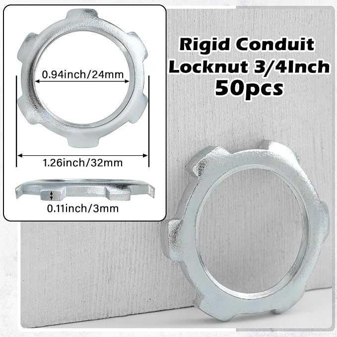 Yaocom 50 Pcs Electrical Conduit Lock Nut Rigid Lock Nut, 3/4 Inch | Galvanized - Image 2