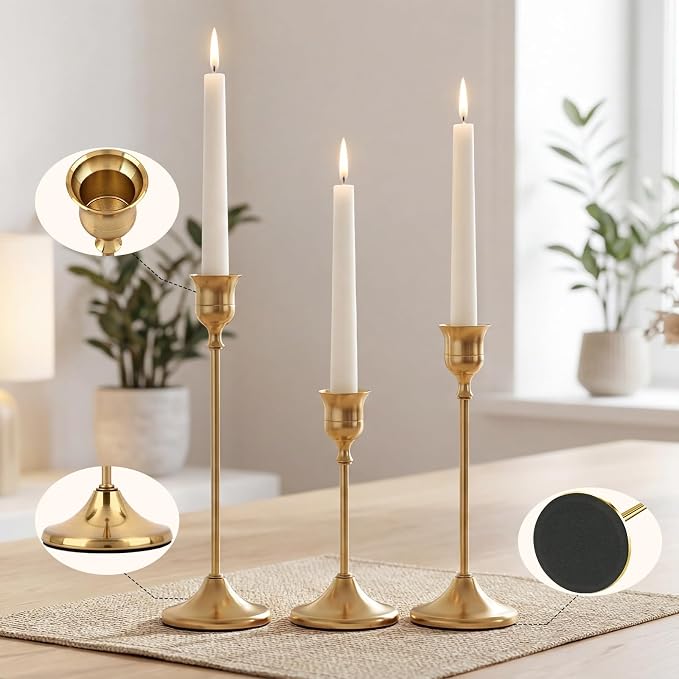 Set of 6 Brass Gold Candle Holders Metal Candlestick Holders Home Decor | - Image 5