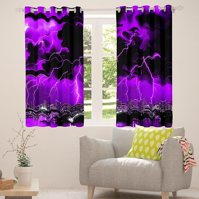 jejeloiu Purple Thunder Lightning Window Drapes Cool Flashing Lightning - Image 4