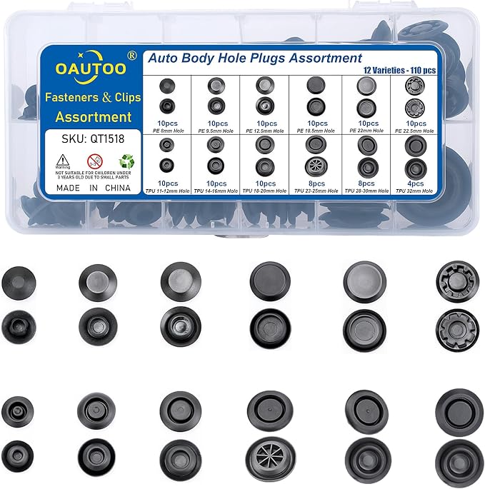 110pcs Auto Body Sheet Metal Hole Plugs Assortment Flush Mount Black Plastic by OAUTOO