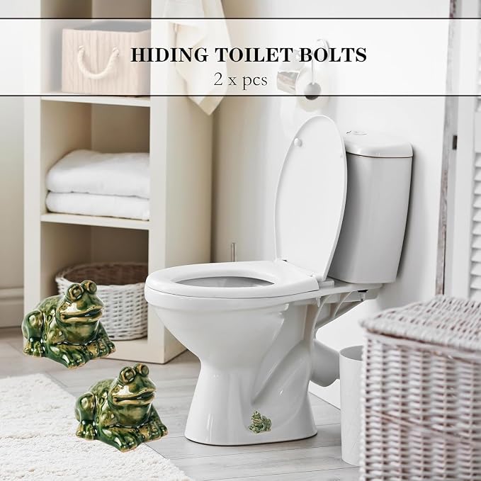 WANSHUNLMI Frog Toilet Floor Bolt Covers, Ceramic Frog Toilet Bolt Caps Cute - Image 4