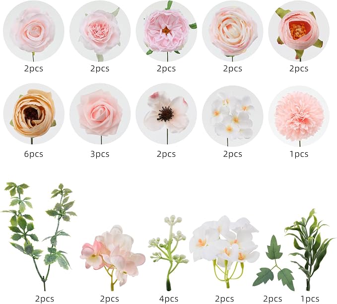 Artificial Flowers Combo Pink Flowers Mix Silk Flowers Roses Peonies - Image 8
