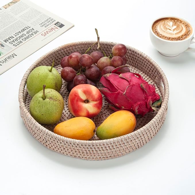 14" Round Rattan Tray, Hand Woven Serving Tray - Image 7