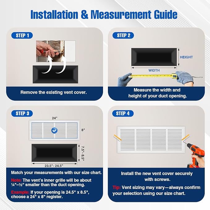 Fancat 24"W x 8"H Return Air Grille, Steel HVAC Return Air Vent Cover - Image 6