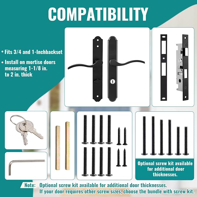 MaxxGeek Flat Slot Storm Door Handle Complete Set, Mortise Keyed Lever Mount - Image 2