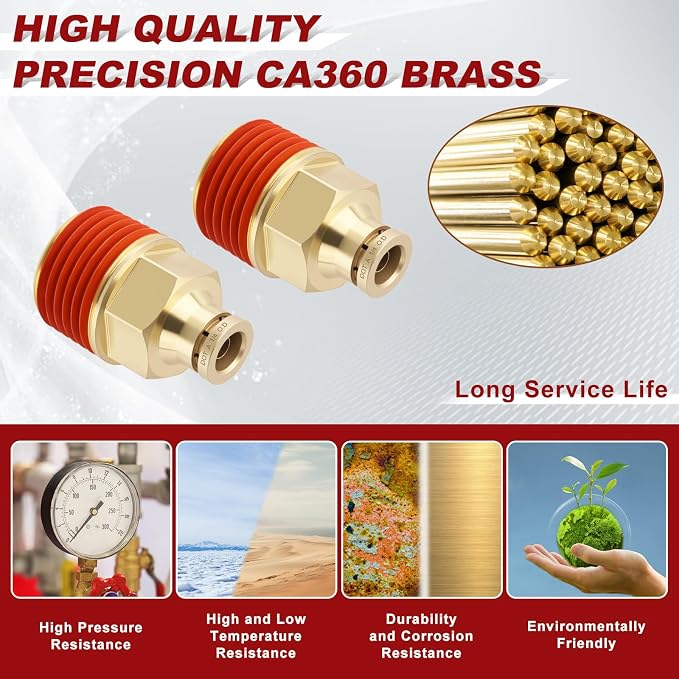 DOT Approved Male Straight Brass Union 1/4" Tube x 1/2" NPT, Quick Connect Union - Image 2