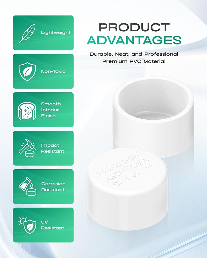 1-1/4 Inch PVC Cap, Fits Standard SCH40 1-1/4" PVC Pipe Fittings, Garden & - Image 5