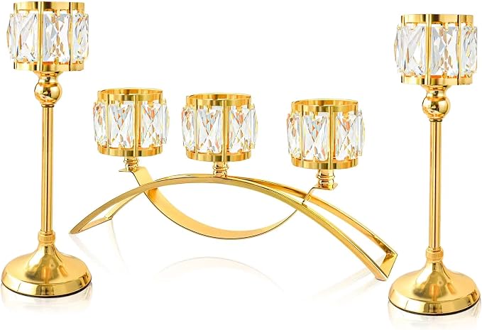 3 Arms Crystal Bowl Tealight Candelabra Votive Candle Stand, Wedding by KOLNLALA